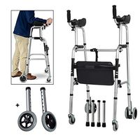 Xue Yang Shop Aluminium Foldable Walking Frame,Wheeled Walker with Arm Rest,Walking Mobility Aid,Lower Limb Trainer,Standard Walker (6 Wheels+4 Walker Legs+seat)