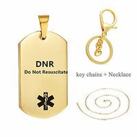 LiFashion LF 316L Stainless Steel Sos Emergency ICE DNR Medical Alert ID Dog Tag Pendant Necklace Caduceus Keychain for Men Women Gold,Do Not Resuscitate