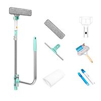 Lzttyee Detachable U Shaped Glass Cleaner Washer Professional Telescopic Outside Window Cleaning Tool Upgrade Kit Blue