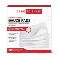 Care Science Antibacterial Sterile Gauze Pads, 20 ct, 2 X 2 | for Cleaning or Covering Wounds as Wound Dressing, Kills Staph & MRSA, Helps Prevent Infection