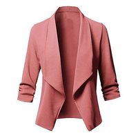Meikosks Women's Casual Blazer Solid Color Cardigan Open Front Long Sleeve Jacket Plus Size Coat Pink