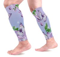 Anmarco Purple Butterfly Floral Sports Calf Compression Sleeves Leg Compression Socks Calf Guard for Running, Cycling, Maternity, Travel, Nurses