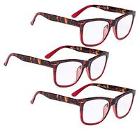 READING GLASSES 3 pack Ladies Large Lens Stylish Readers for Women (Tortoise Red, 0.50)