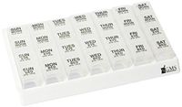 GMS 4 Times Per Day Weekly Slant Tray Pill Organizer – Includes 7 Removable Pill Boxes Designed for Travel to Organize and Protect Medications and Vitamins (Clear Box in White Tray)