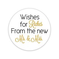 60ct - 1.5" - Wishes for Riches for The New Mr and Mrs, Lottery Ticket Wedding Favor Stickers (#214-BG)