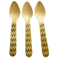 Perfect Stix Chevron Spoon 110 36-Gold Printed Wooden Spoons with Gold Chevron Pattern, 4.5" (Pack of 36)