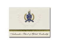 Signature Announcements Ambassador School of Global Leadership (Los Angeles, CA) Graduation Announcements, Presidential Elite Pack 25 with Gold & Blue Metallic Foil seal