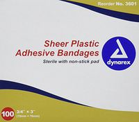 Adhesive Bandages, Sheer, Sterile - 3/4" x 3" Bandage - Box of 100