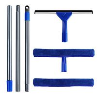Mastertop Professional 2-in-1 Window Squeegee Set Includes 1 Squeegee 1 Extension Pole and 1 Refill Cloth,1 Microfiber Squeegee Head Scrubber for Cleaning Car Window Glass Blue