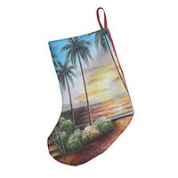 Hawaii Straw Hut with Palm Trees On Sunset Trendy Xmas Socks Hanging Decoration Candy Bag Party Holiday Christmas Santa Claus Home Decor Gift