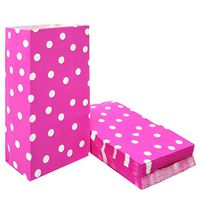 50 PCS Pink Polka Dot Paper Bags Lunch Goodie Bags for Snack Nuts Candy Cookie Treat Bags for Kids’ Birthday Wedding Party Favor Bags (5.1 x 3.1 x 9.4 in Pink)