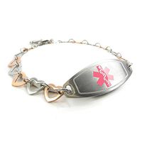 My Identity Doctor - Custom Medical ID Bracelet with Engraving for Women - 1cm Steel Rose Hearts - Pink - Wrist Size 6.25 Inch