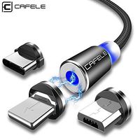 Cafele Magnetic Data Cable Charger, Fast Charging USB Charge 3 in 1 Retractable New Aluminum Alloy (Black)