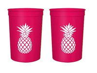 Pineapple Party Cups, Set of 12 Pink or Gold 16oz Stadium cups Perfect for Hawaiian Party, Luau Party, Tropical Party, (Pink)