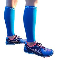 BeVisible Sports Calf Compression Sleeve Footless Leg Compression Socks for Men & Women Use for Shin Splints, Running, Cycling, Travel, Circulation & Support - 1 Pair (Electric Blue, XL-XXL)