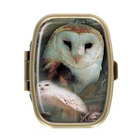 Happy Owls Rectangular Bronze Pill Box Case Pocket Medicine Tablet Holder Organizer Pill Decorative Box Case Wallet Purse Pocket