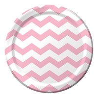 Creative Converting Celebrations 96 Count Chevron Paper Dinner Plates, 8.75", Classic Pink
