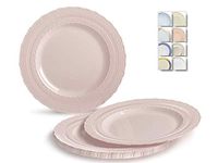" OCCASIONS" 40 Plates Pack, Extra Heavyweight Disposable Vintage Wedding Party Plastic Plates (8.25'' Appetizer/Dessert Plate, Chateau in Blush/Dusty Rose Pink)