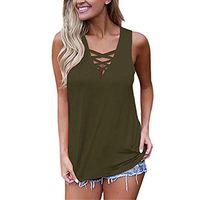 Jophufed Women's Criss Cross Casual Cami Shirt Sleeveless Tank Top Basic Lace up Blouse Army Green