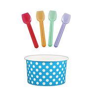 Black Cat Avenue Paper Ice Cream Cups with Spoons Combo, Polka Dot, Blue, 5 Ounce, 50 Pack