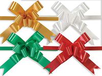 Poly Butterfly Pull Gift Bows - Christmas Asst 4" Magic Butterfly Emerald, Gold, Red & White (2 Packs; 100 Bows Per Pack) - WRAPS-391CA