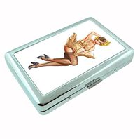 Pinup Navy Girl R1 Hip Silver Cigarette Case Id Holder Metal Wallet 4" X 2.75" RFID Protection