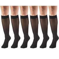 Sheer Compression Stockings, 20-30 mmHg, Women's Knee High Length, 30 Denier Black Small (6 Pairs)
