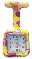 Boolavard TM Nurses Infection Control Colored Patterned Silicone Rubber Fob Watches - SQUARE Yellow + Pink