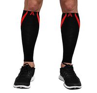 Calf Compression Sleeves | One Pair | Attain Fitness Graduated Compression Sleeves for Shin Splints & Performance. Spiral Compression for Improved Recovery and Blood Flow (Large, Red)