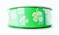 Jo-ann's St.Patrick's Day Ribbon,Shamrocks,Glitter,Green,White (7/8" x 9ft, Green Glitter with White Outline Shamrocks on Green)
