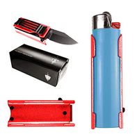 Lighter Holder With Folding Pocket Knife, For BIC Lighter Holder Only (Lighter Not Included) (Red)