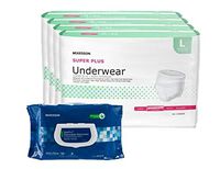 McKesson Super Plus Disposable Incontinence Underwear for Men and Woman, Moderate Absorbency, Large, Waist Size 44" - 58", 72 Count Bundled with 1 Pack of 100 McKesson Wipes