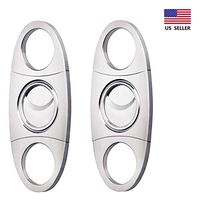Cigar Cutter Guillotine, Stainless Steel Double Blade Cigar Clippers (2Pc Silver)
