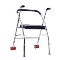 Jonigo Elderly Walker Pulley with Seat Old Walker Walker Walker Foldable Walker Belt Wheel Grid Thicker Portable Ergonomics (Color : Black Cushion)