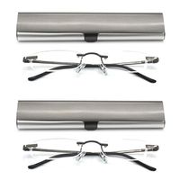EYE-ZOOM 2 Pack Metal Rimless Reading Glasses with Spring Hinge Lightweight Slim Gunmetal and Silvery Aluminum Case Reader for Comfort Fit Men and Women Choose Your Magnification +2.25