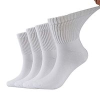 Dsource Mens Womens Diabetic Socks,Extra Wide No Binding Crew Ankle Quarter Socks 4 Pairs L/XL White