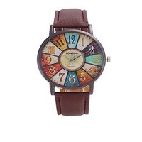 YunhuiM⌚SONSDO Womens Watch Unisex Retro Harajuku Graffiti Casual Faux Leather Analog Quartz Watch Innovation (Brown)