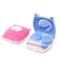 Honbay Cute Pig Contact Lens Case Portable Contact Lens Box Kit with Mirror (Blue + Rose Red)