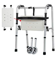 Folding Walker Adjustable Wheels Walking Aid Portable Lightweight Seat Walk Compact Medical Elderly Rehabilitation Auxiliary Frame（Two Rounds + Seat Board）