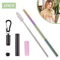 Reusable Drinking Straws Telescopic Straws Rainbow Color Stainless Steel Straws with Cleaning Brush and Protable Case for Travelling,Camping,Shopping,Business,Household,or Office