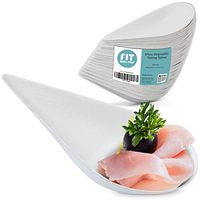 [100 Pack] 4" White Disposable Tasting Spoon - Tear Drop Mini Plates for Desserts and Appetizer Sample Serving, Biodegradable Sugarcane Paper and Plastic Alternative, Hot or Cold Food, Microwave Safe