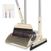 YJIUJIU Broom and Dustpan Wiper Set - Stand Up Brush and Dust Pan Combo for Upright Cleaning - Remove Hair with Built-in Wisp Scraper - Kitchen, Outdoor, Hardwood Floor & Garage Tiles Clean