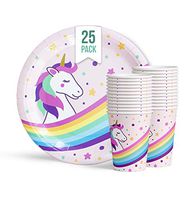 Mynoova Unicorn Birthday Party Supplies | 25 Paper plates & Cups | Disposable Plates | Unicorn Plates for Unicorn Birthday Party, Baby Shower Girl | Unicorn Party Supplies | Unicorn Party Decorations