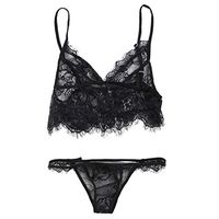 Aoaoingy Womens Babydoll Lingerie Sheer Eyelash Lace Bra Set Underwear Cutout Solid