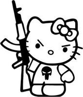 HELLO KITTY PUNISHER SANRIO LOGO VINYL STICKERS SYMBOL 5.5" DECORATIVE DIE CUT DECAL FOR CARS TABLETS LAPTOPS SKATEBOARD - BLACK