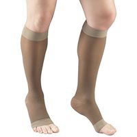 Truform Sheer Compression Stockings, 15-20 mmHg, Women's Knee High Length, Open Toe, 20 Denier, Taupe, Large