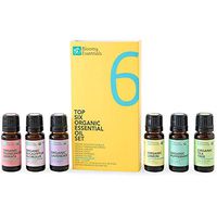 Bloomy Essentials Top 6 Organic Essential Oil Set 10 mL (1/3 oz) - USDA Certified Organic - For Diffuser, Humidifier, Massage, Aromatherapy, Skin & Hair Care - 100% Pure, Undiluted, Therapeutic Grade