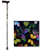 NOVA Folding Walking Cane with Wood Grip Handle, Foldable & Adjustable Travel Cane with Wood Comfort Handle, Butterflies