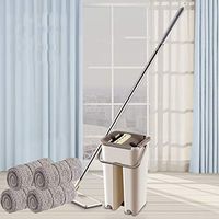 USVSU Flat Floor Mop, 1 Bucket with Wringer, Wet Dry Floor Cleaning Hand Free, 4 Reusable Mop Pads, Stainless Handle