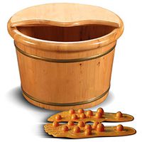 JTYX Round Wooden Foot Basin with Lid Thickening Home Massage Feet Bath Barrel,Color1,41.5X26CM